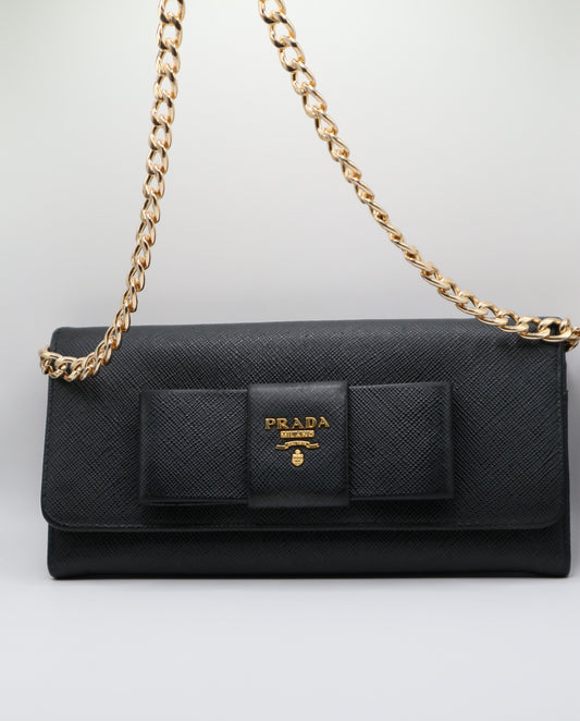 PRADA Saffiano Leather Bow Wallet